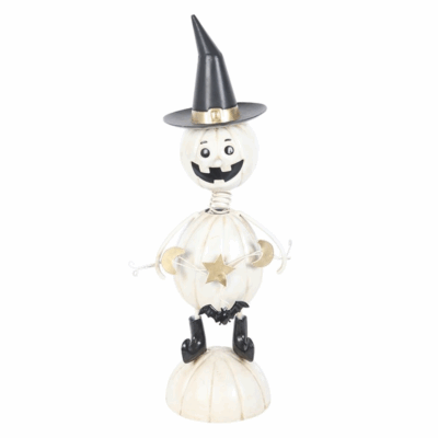 Alternative view of White Metal Pumpkin Man Ornament with Witch Hat