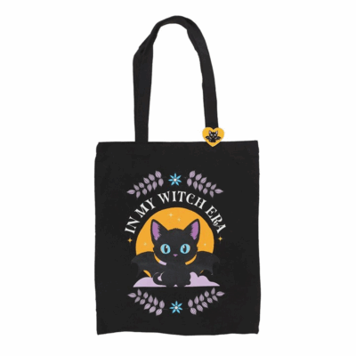 Alternative view of In My Witch Era Bat Cat Polycotton Tote Bag with Enamel Pin