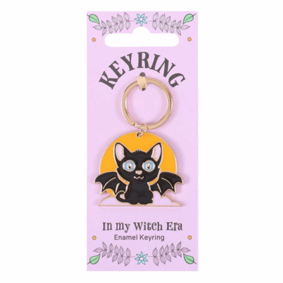 Alternative view of In My Witch Era Bat Cat and Moon Enamel Keyring