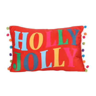 Alternative view of Red Holly Jolly Cushion with Pom Poms