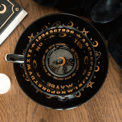 Alternative view of Black Talking Board Teacup and Saucer
