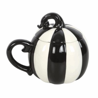 Alternative view of Black and White Striped Pumpkin Lidded Mug