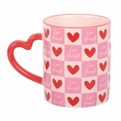 Alternative view of Love Yourself Checkered Mug with Heart Handle