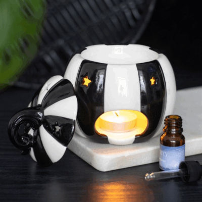 Alternative view of Black and White Striped Pumpkin Oil Burner