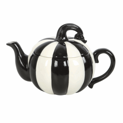 Alternative view of Black and White Striped Pumpkin Teapot