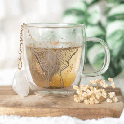 Alternative view of Luna Moth Double Walled Glass Mug with Crystal Tea Infuser