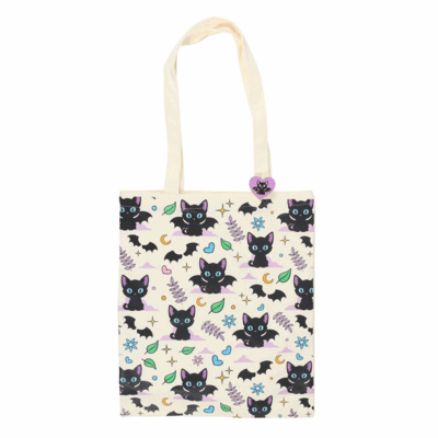 Alternative view of Cute and Creepy Cat Print Polycotton Tote Bag with Enamel Pin