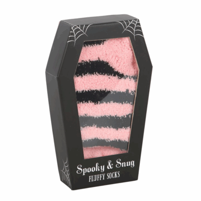 Alternative view of Pink and Black Striped Socks in Coffin Gift Box
