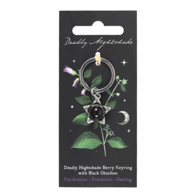 Alternative view of Deadly Nightshade Keyring with Black Obsidian