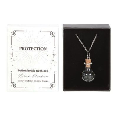 Alternative view of Protection Black Obsidian Crystal Chip Potion Bottle Necklace