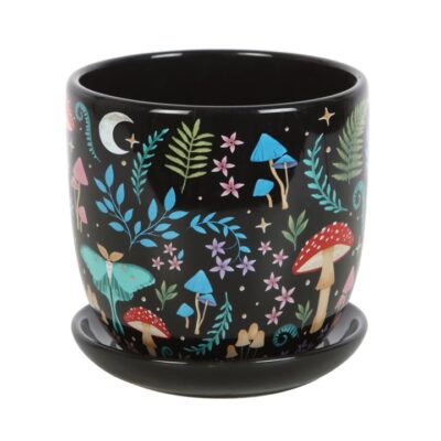 Alternative view of Dark Forest Print Ceramic Plant Pot with Saucer