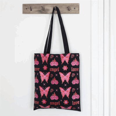 Flaming Butterfly Print Polycotton Tote Bag