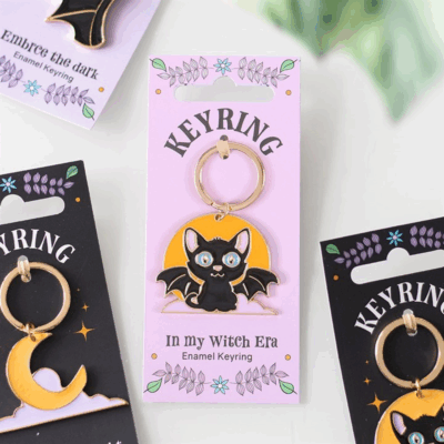 In My Witch Era Bat Cat and Moon Enamel Keyring