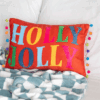 Red Holly Jolly Cushion with Pom Poms