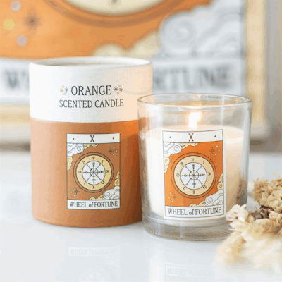 The Wheel of Fortune Vintage Tarot Orange Candle