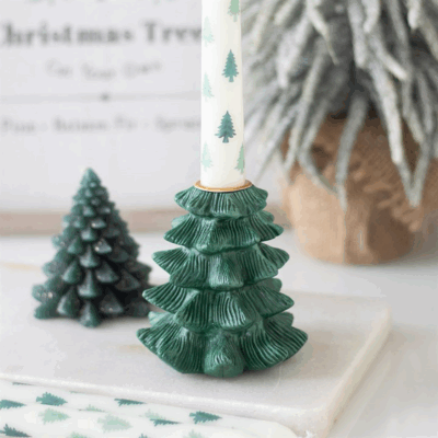 Green Fir Tree Candle Holder with Taper Candle