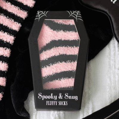 Pink and Black Striped Socks in Coffin Gift Box