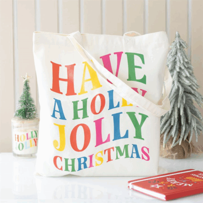 Holly Jolly Christmas Polyester Tote Bag
