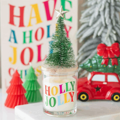Holly Jolly Pine & Fir Glass Candle with Tree